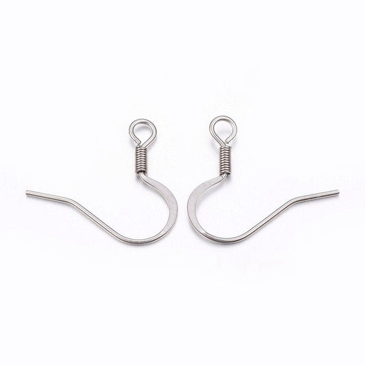 E715 - 50 pcs 304 Stainless Steel Silver Tone Earring Hooks with Spring - 19mm x 17mm - Hole Size: 2.5mm - Tarnish Resistant!