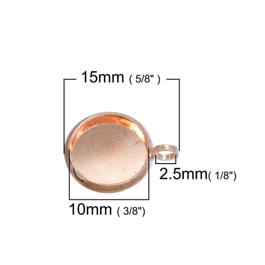 P494 - 10 pcs. Rose Gold Plated Pendant Circle Bases Tray Dangle Settings Bezel Cabochons - 10mm Glue Pad Setting