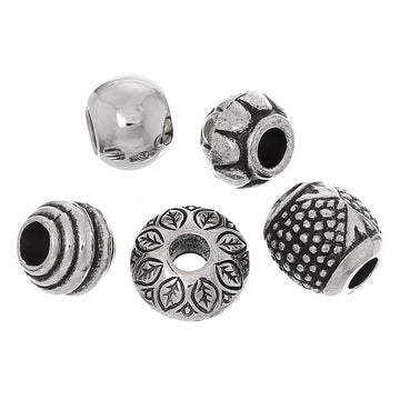 BD766 - 50 pcs Antique Silver Tone European Spacers - Assortment - 10mm-15mm