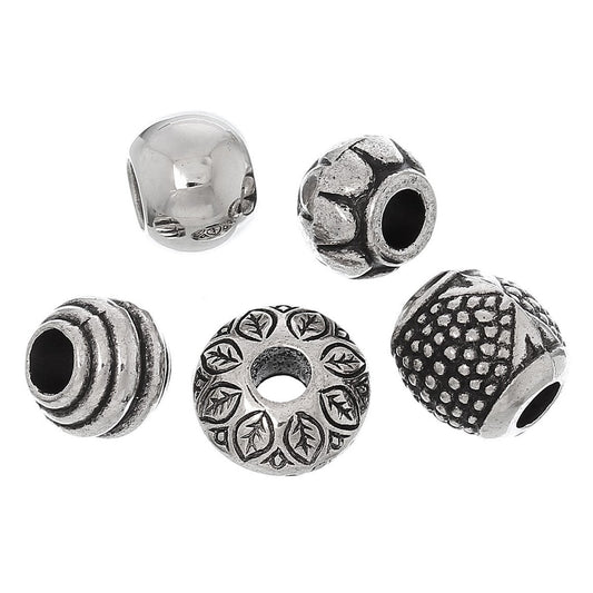 BD766 - 50 pcs Antique Silver Tone European Spacers - Assortment - 10mm-15mm