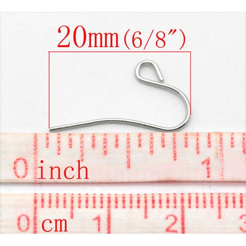 E532 - 100 pcs Silver Tone Earring Hooks with Loop Hole - 22mm x 10mm - Hole Size: 1.9mm