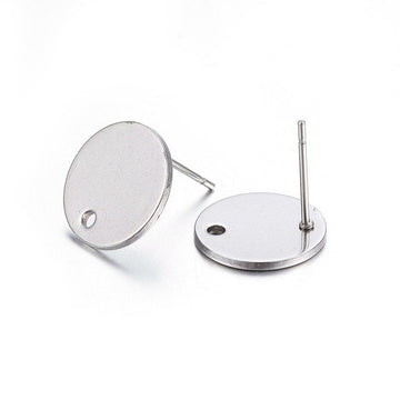 E451 - 10 pcs. (5 pairs) 304 Stainless Steel silver Tone Earring Posts/Bases/Studs/Settings - 12mm Length - 12mm Diameter - Hole Size: 1.5mm