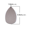 P1031 - 10 pcs. Metallic Gray Faux Leather Dangle Charms Pendants - Plump Teardrop - 58mm (2.3") - Great for Light Earrings! Double-Sided