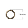 J036 - 100 pcs Antique Bronze Open Jump Rings - 6mm - 18 Gauge (1mm Thick) - 4mm Inner Diameter