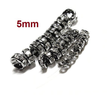 BD168 - 20 pcs Gunmetal Black Clear Rhinestone Rondelle Spacer Beads - 5mm x 2.4mm - Grade AAA - Hole Size: 1mm - Straight Edge