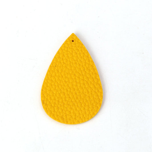 P649 - 10 pcs. Yellow Mustard Faux Leather Dangle Charms Pendants - Teardrop - 56mm (2.2") - Great for Light Earrings or Dangles! Double-Sided