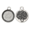 P454 - 10pcs. Antique Silver Circle Round Bezel Cabochon Pendant Tags Trays - 14mm Glue Pad Settings - Tree Design