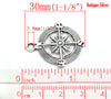 P207 - 10pcs. Antique Silver Compass Navigational Charms Pendants - 30mm X 25mm