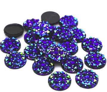 CA134 - 10 pcs Druzy Resin Embellishment Cabochons Blue Multicolor - 12mm - Shimmer Style