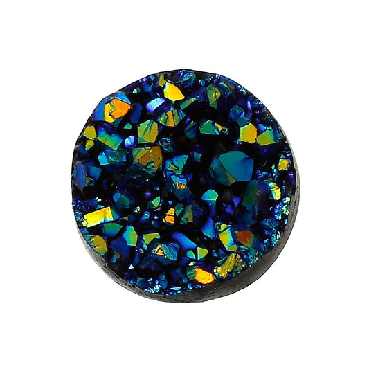CA158 - 10 pcs Druzy Resin Embellishment Cabochons Blue Multicolor AB - 12mm