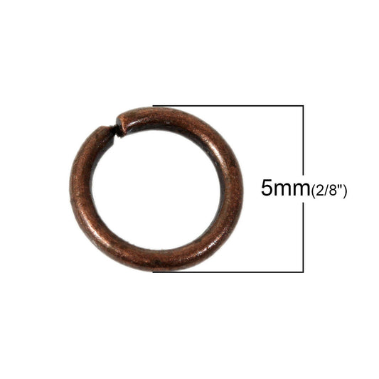 J207 - 1000 pcs Antique Copper Open Jump Rings - 5mm - 18 Gauge (1mm Thick)