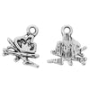 P258 - 10 pcs. Antique Silver Bon Fire Charms Pendants - 11mm x 11mm - Camping