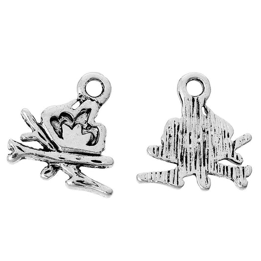 P258 - 10 pcs. Antique Silver Bon Fire Charms Pendants - 11mm x 11mm - Camping