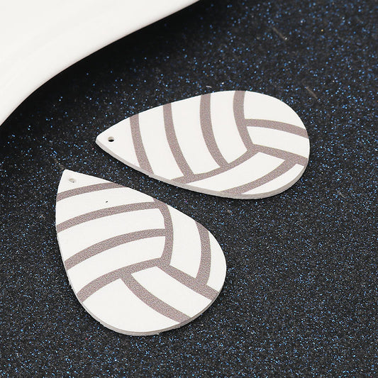 P1108 - 10 pcs. White Volleyball Ball Faux Leather Dangle Charms Pendants - Teardrop - Sports - 57mm (2.25") - Double-Sided