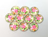 CA928 - 10 pcs Circle Flower Glass Round Dome Seals Tiles Cabochons - 12mm - Pink Rose with Ivory Background