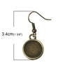 E099 - 10 pcs. Antique Bronze Earring Dangle Hooks Settings Bezels Cabochons - 12mm Glue Pad Setting - Double-Sided