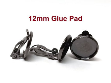 E181 - 20 pcs. Gunmetal Earring Clips Settings Hinged Bezels Cabochons - 12mm Glue Pad Setting