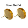 E186 - 10 pcs. Gold Plated Earring Posts Studs Settings Bezels Cabochons Tacks- 12mm Glue Pad Setting