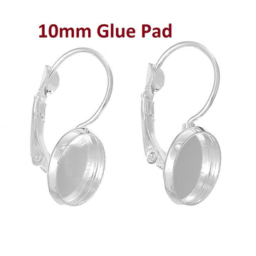 E197 - 20 pcs. Silver Plated Earring Clips Settings Lever Back Bezels Cabochons - 10mm Glue Pad Setting