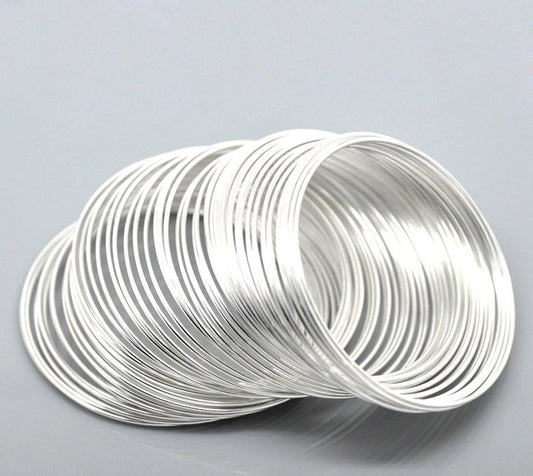 B058 - Silver Plated Memory Beading Wire for Bracelets 50-55mm -100 Loops