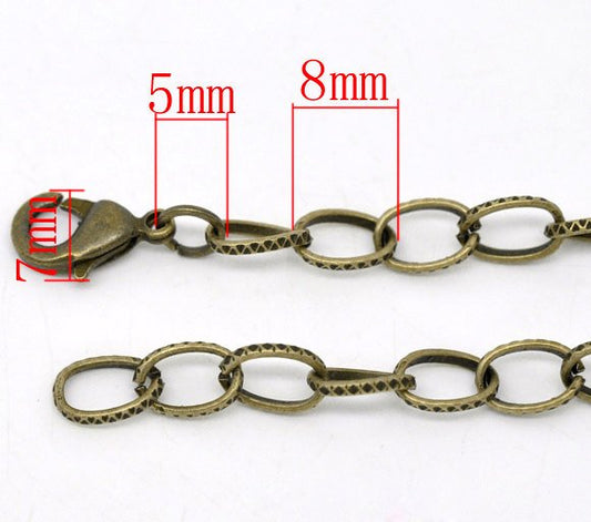 B055A - 4 pcs. Antique Bronze Chain Link Textured Bracelets with Lobster Clasps - 7 7/8 in (20 cm) - Claw Clasps
