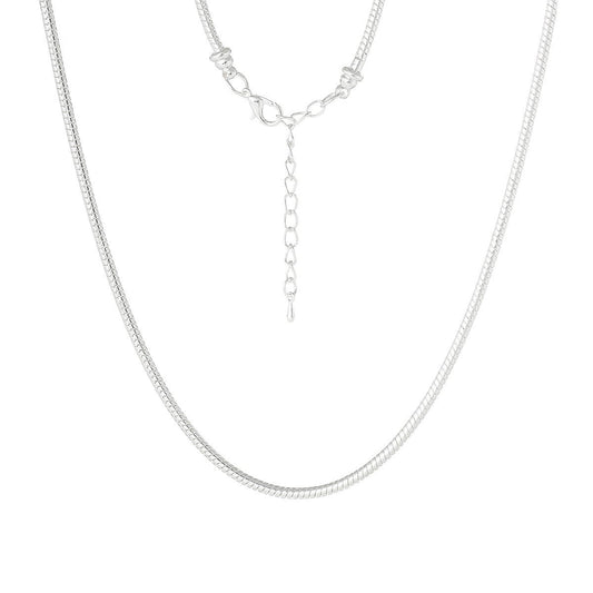 N076 - 2 pcs. Silver Plated Snake Chain Smooth Necklaces - Claw Lobster Clasp 19.7" (50cm) - (3mm) - Fits European Beads and Large Hole Beads!