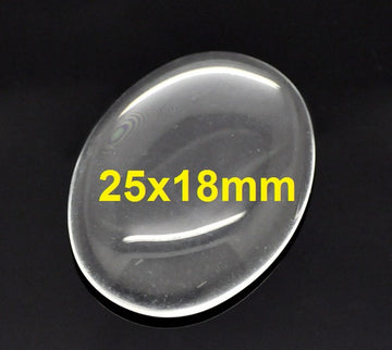 CA702 - 10 pcs. Oval Clear Round Glass Dome Seals Tiles - 25x18mm (1 x 0.71 in) - 25mm x 18mm