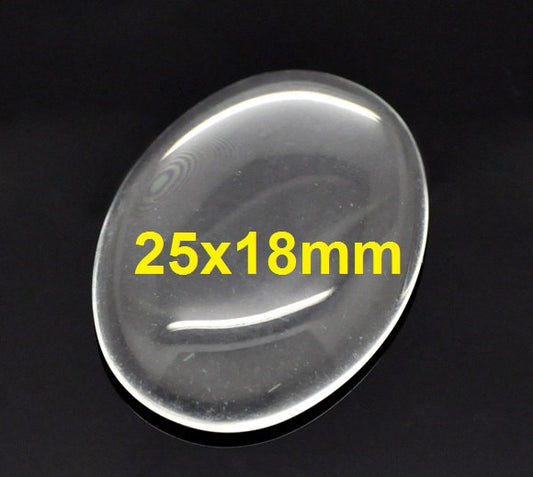 CA702 - 10 pcs. Oval Clear Round Glass Dome Seals Tiles - 25x18mm (1 x 0.71 in) - 25mm x 18mm