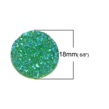 CA211 - 10 pcs Druzy Resin Embellishment Cabochons Emerald Green - 18mm - Circle Round