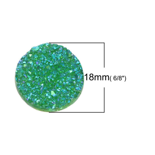 CA211 - 10 pcs Druzy Resin Embellishment Cabochons Emerald Green - 18mm - Circle Round
