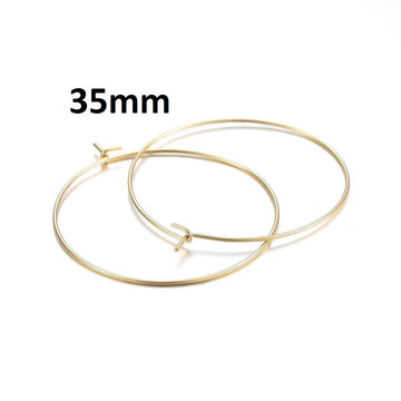 W479 - 10 pcs. 304 Stainless Steel Gold Plated Wine Charm / Earwire Hoop Rings - 35mm - 21 Gauge (0.7mm Thick) - Tarnish Resistant! Style B