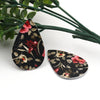 P874 - 10 pcs. Black and Pink Floral Faux Leather Dangle Charms Pendants - Teardrop - 56mm (2.2") - Double Sided - Great for Earrings, Necklaces or Dangles
