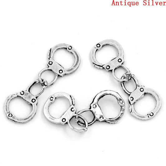 P805A - 10 pcs. Antique Silver Hand Cuffs Charms Pendants - 17x12mm