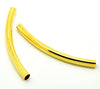 BD512 - 50 pcs. Gold Plated Noodle Smooth Pattern Tube Extra Long Thin Curved Beads - 60mm x 5mm (2.36" x 0.2") - Made of Copper. High Quality!