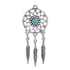 P495 - 2 pcs. Antique Silver Dream Catcher Hollow with Dangles Charms Pendants and Imitation Turquoise Stone - 64x26mm - LARGE