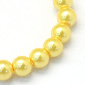 BD085 - 4mm Yellow Glass Pearl Imitation Round Beads - 32 inch strand - Approx. 210 beads - Hole Size: 1mm
