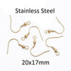 E769 - 50 pcs 304 Stainless Steel Golden Earring Hooks with Spring and Ball - 20mm x 17mm - Hole: 2mm - 0.8mm Pin - Bright Gold