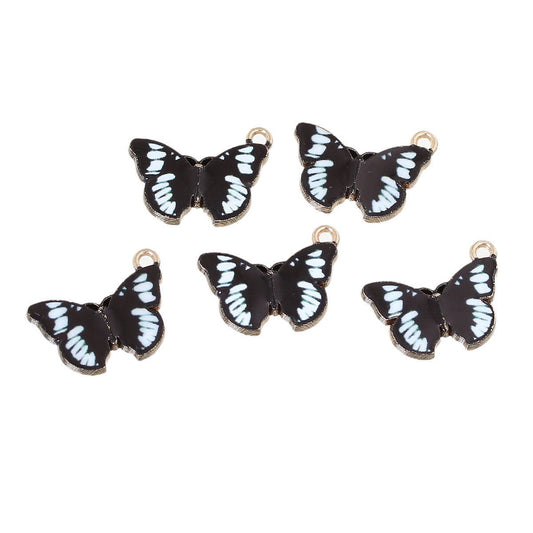 P581 - 10 pcs. Gold Plated Multicolored Black and White Butterfly Charms Pendants - 20mm x 15mm - Hole Size: 1.6mm - Butterflies
