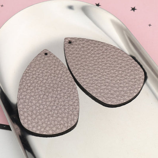P1031 - 10 pcs. Metallic Gray Faux Leather Dangle Charms Pendants - Plump Teardrop - 58mm (2.3") - Great for Light Earrings! Double-Sided