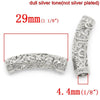 BD406 - 5 pcs. Silver Tone Noodle Tube Long Curved Beads - 29mm x 9mm (1 1/8" x 3/8") - Heart Carved Hollow Pattern - Hole Size: 4.4mm