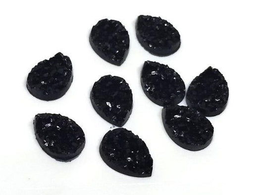 CA664 - 10 pcs Druzy Resin Embellishment Cabochons Black - 14x10mm - Teardrop - 14mm x 10mm - 3mm Thick