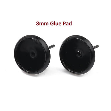 E354A - 10 pcs. Black Earring Posts Studs Settings Bezels Cabochons Tacks - 8mm Glue Pad Setting