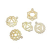 P424 - 7 pcs Gold Plated Chakra Charms Pendants - 29mm x 23mm - 31mm x 28mm - Assortment
