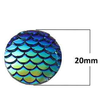 CA470 - 10 pcs Mermaid Fish Scales Resin Carved Embellishment Cabochons Blue AB - 20mm (3/4 in)