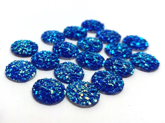 CA101 -10 pcs Druzy Resin Embellishment Cabochons Blue Multicolor - 12mm - Dome Circle