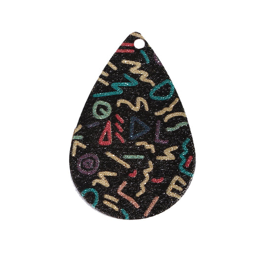 P759 - 10 pcs Gold Plated Multicolor Teardrop Metal Enamel Dangle Charms Pendants - 28mm x 18mm - 1.1" - Scribble - Great for Earrings, Dangles