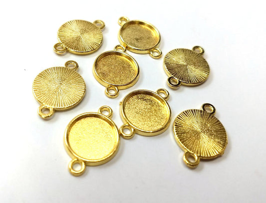 P014 - 10 pcs. Gold Plated Circle Round Bezel Cabochon Cameo Connector Tags Trays - 12mm Glue Pad - Made of Alloy