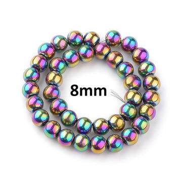 BD619 - 8mm Rainbow Glass Pearl Imitation Round Beads - 12.6 inch strand (Approx. 40 pieces) - Hole Size: 1mm