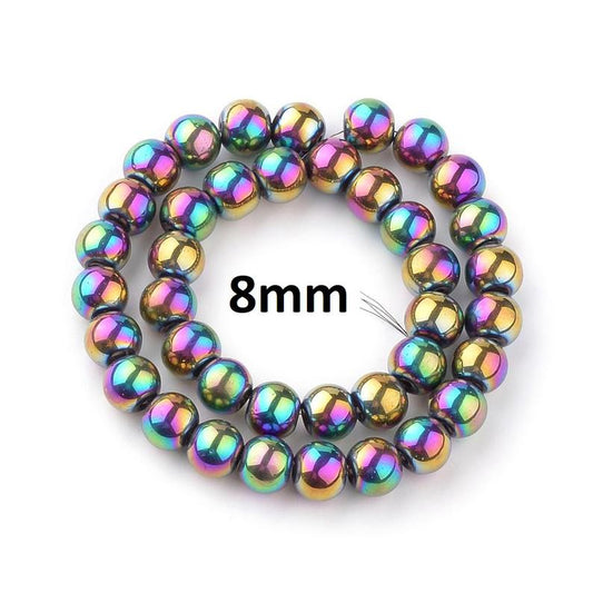 BD619 - 8mm Rainbow Glass Pearl Imitation Round Beads - 12.6 inch strand (Approx. 40 pieces) - Hole Size: 1mm
