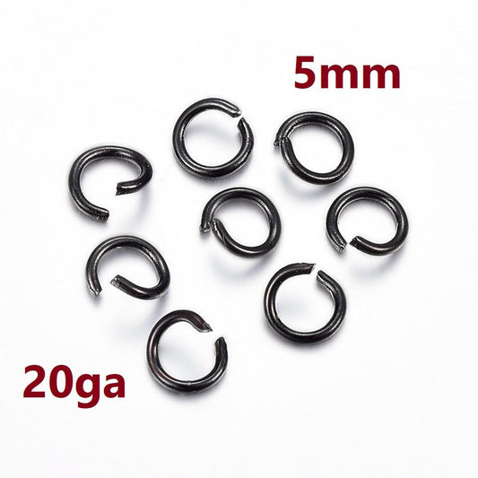 J303 - 50 pcs 304 Stainless Steel Open Jump Rings 5mm - 20 Gauge - High Quality - Gunmetal Black